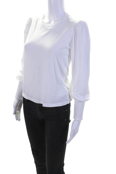 A.L.C. Womens Cotton Round Neck Long Sleeve Pullover Casual Top White Size XS