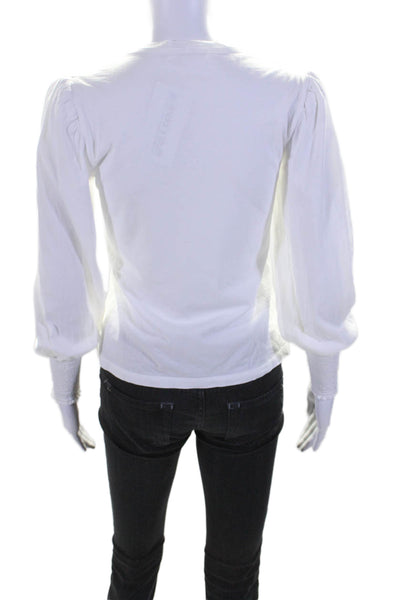 A.L.C. Womens Cotton Round Neck Long Sleeve Pullover Casual Top White Size XS