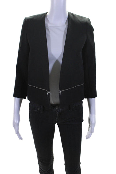 Sandro Paris Womens Cotton V-Neck Open Front Zipped Blazer Black Size EUR 36