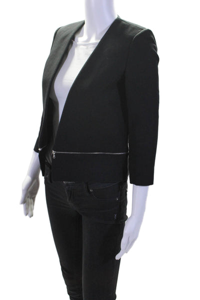 Sandro Paris Womens Cotton V-Neck Open Front Zipped Blazer Black Size EUR 36