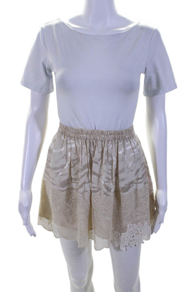 Zadig & Voltaire Womens Silk Lace Hem Elastic Ruched Skirt Beige Size EUR 36