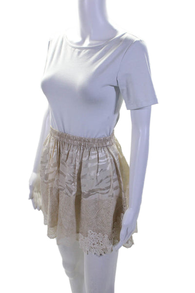 Zadig & Voltaire Womens Silk Lace Hem Elastic Ruched Skirt Beige Size EUR 36