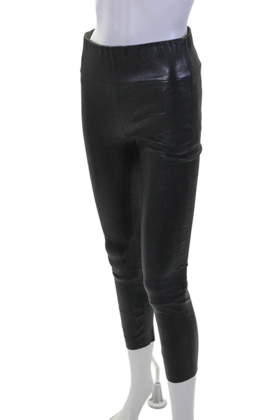 SPRWMN Womens Leather Elastic High Waist Slip-On Skinny Pants Black Size S