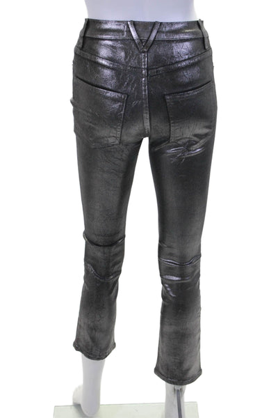 Veronica Beard Womens Metallic High Rise Button Bootcut Pants Silver Size EUR 24