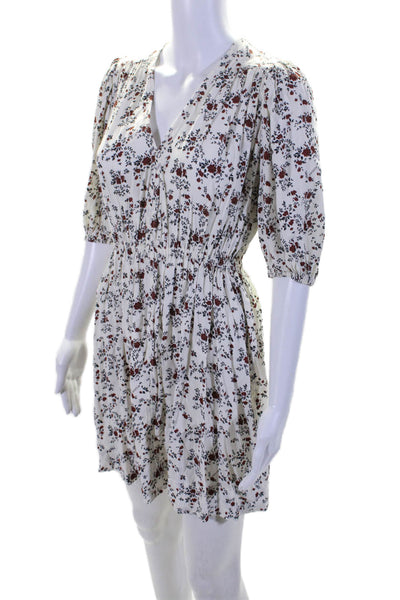 Ganni Womens Floral Print V-Neck Ruched Fit & Flare Dress White Size EUR 32