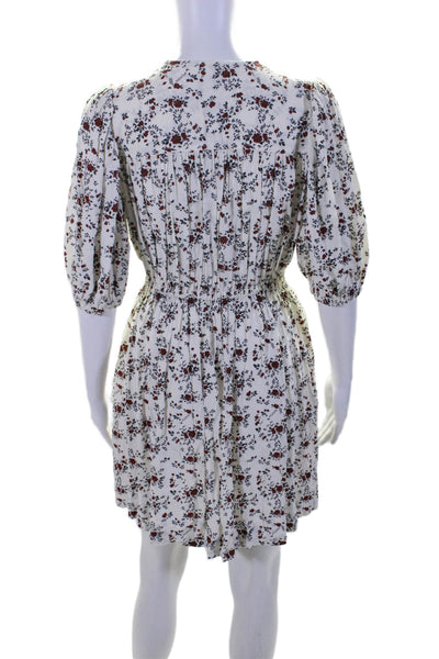 Ganni Womens Floral Print V-Neck Ruched Fit & Flare Dress White Size EUR 32