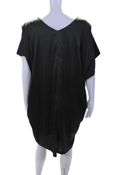 Sen Womens V Neck Short Sleeve Knee Length Satin Kaftan Dress Black Size Medium