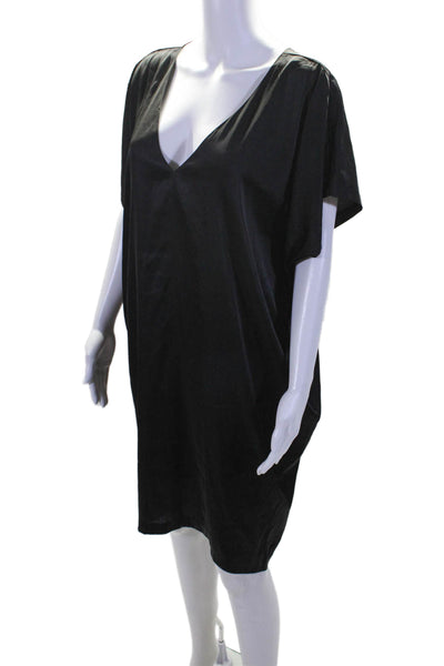 Sen Womens V Neck Short Sleeve Knee Length Satin Kaftan Dress Black Size Small