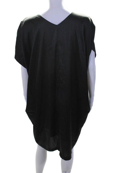 Sen Womens V Neck Short Sleeve Knee Length Satin Kaftan Dress Black Size Small