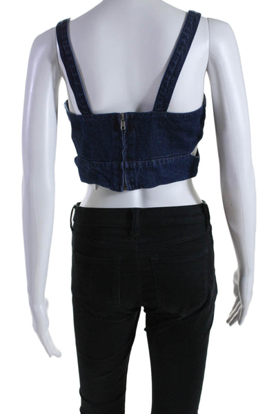 AFRM Womens Cotton Dark Washed Cut-Out Sleeveless Cropped Zip Top Blue Size S