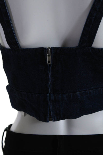 AFRM Womens Cotton Dark Washed Cut-Out Sleeveless Cropped Zip Top Blue Size S