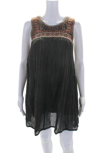 Free People Womens Back Zip Beaded Embroidered Striped Dress Black Brown Size 0