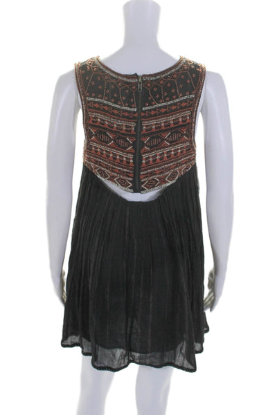 Free People Womens Back Zip Beaded Embroidered Striped Dress Black Brown Size 0