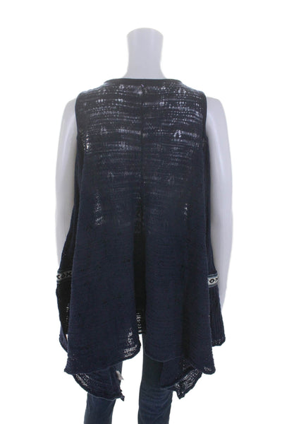 Free People Womens Cold Shoulder Embroidered Trim Knit Top Navy Cotton Size XS