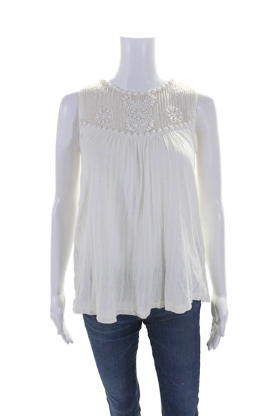 Moulinette Soeurs Anthropologie Womens Sleeveless Beaded Blouse White Size XS