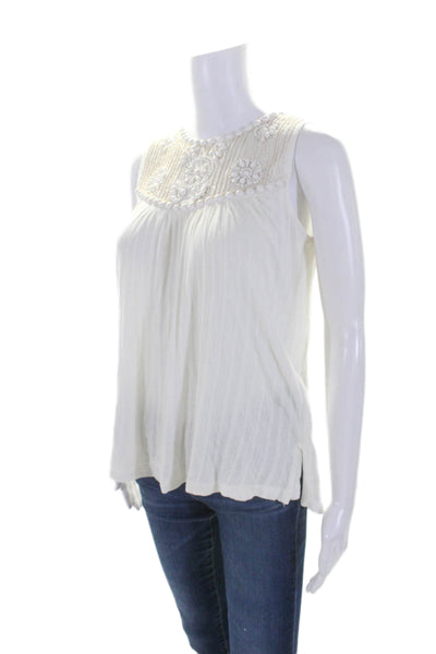 Moulinette Soeurs Anthropologie Womens Sleeveless Beaded Blouse White Size XS