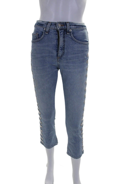 Veronica Beard Womens Cotton Lace-Up Light Wash Straight Jeans Blue Size EUR 34