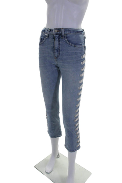 Veronica Beard Womens Cotton Lace-Up Light Wash Straight Jeans Blue Size EUR 34