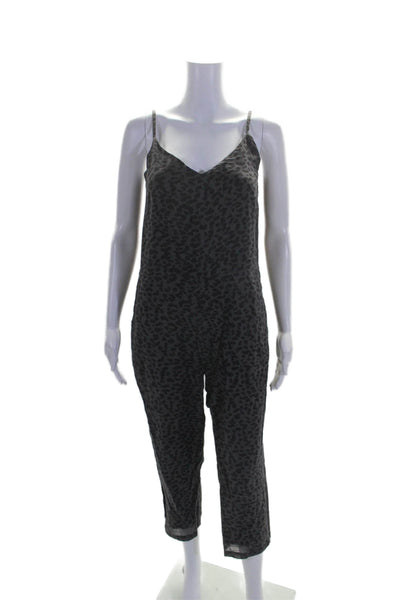 Sundry Womens Cotton Animal Print Sleeveless Tapered Leg Jumpsuit Gray Size 0