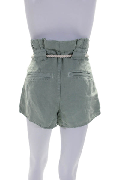 Veronica Beard Womens Cotton Ruched Braided Belted Casual Shorts Green Size 0