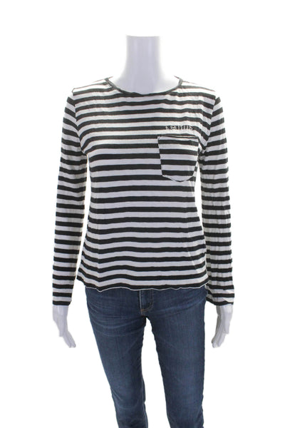 Zadig & Voltaire Womens Cotton Regy Striped Print Embroidered Top White Size XS