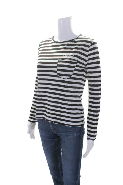 Zadig & Voltaire Womens Cotton Regy Striped Print Embroidered Top White Size XS