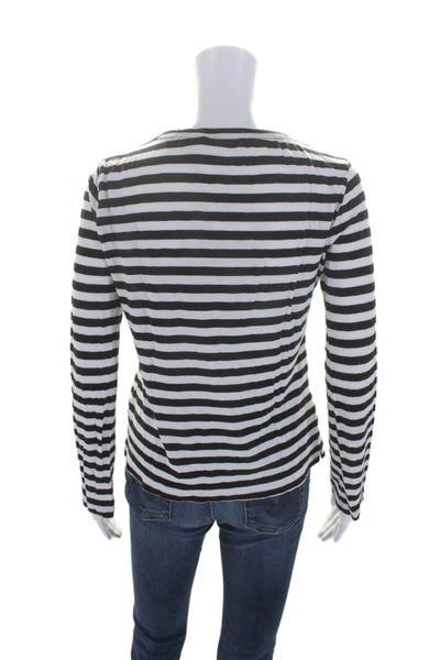 Zadig & Voltaire Womens Cotton Regy Striped Print Embroidered Top White Size XS
