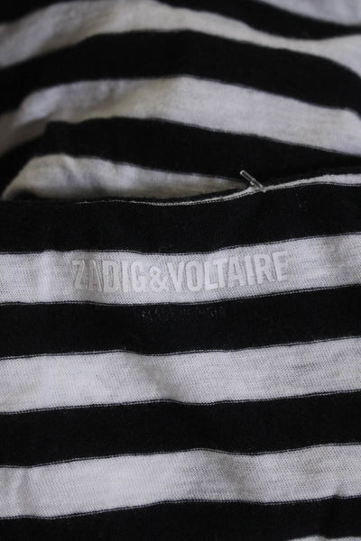 Zadig & Voltaire Womens Cotton Regy Striped Print Embroidered Top White Size XS