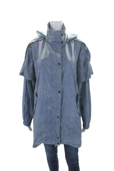 Margaret OLeary Womens Hooded Full Zipper Rain Jacket Blue Size Extra Small