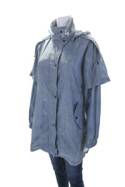 Margaret OLeary Womens Hooded Full Zipper Rain Jacket Blue Size Extra Small