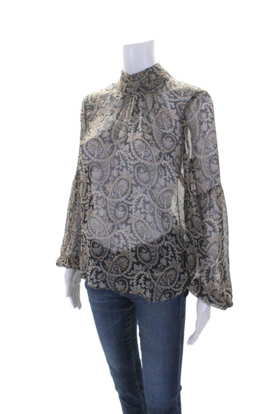 Veronica Beard Womens Paisley Print Long Sleeves Blouse Black Brown Size 6