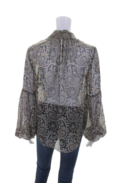 Veronica Beard Womens Paisley Print Long Sleeves Blouse Black Brown Size 6