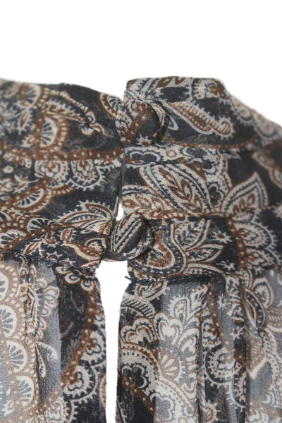 Veronica Beard Womens Paisley Print Long Sleeves Blouse Black Brown Size 6