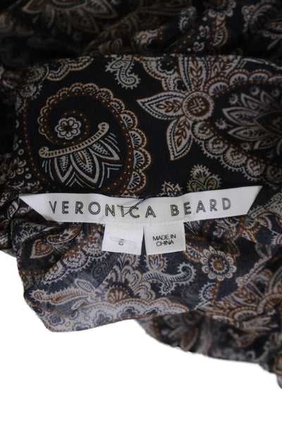 Veronica Beard Womens Paisley Print Long Sleeves Blouse Black Brown Size 6