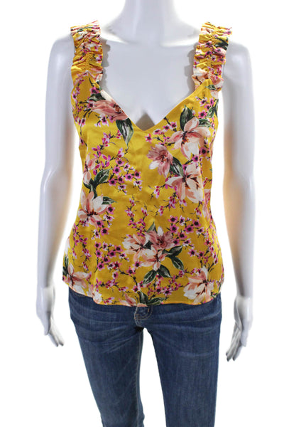 Cami NYC Womens Silk Charmeuse Floral Print Ruched Strap Camisole Yellow Size XS