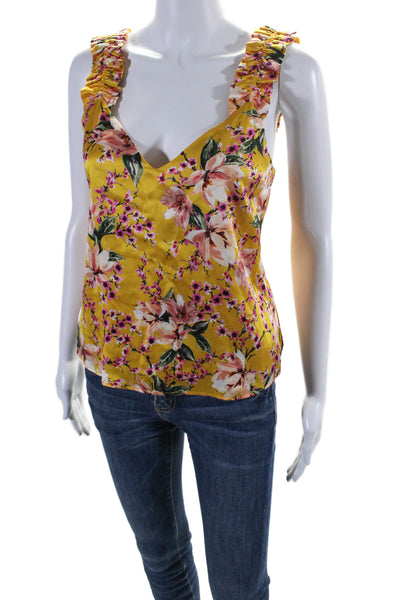 Cami NYC Womens Silk Charmeuse Floral Print Ruched Strap Camisole Yellow Size XS