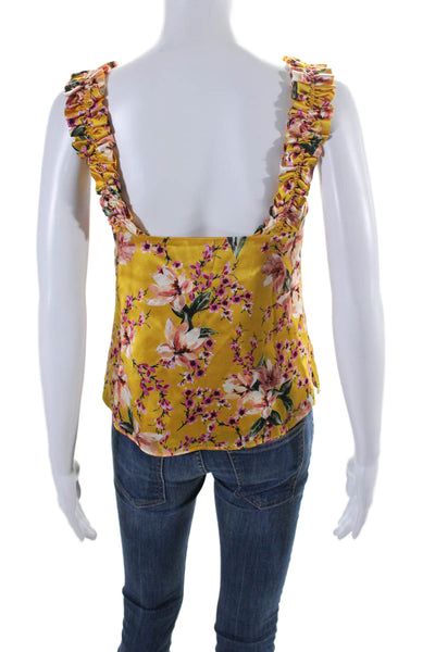 Cami NYC Womens Silk Charmeuse Floral Print Ruched Strap Camisole Yellow Size XS