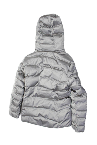 Spyder Girls Iridescent Zipped Ruched Hooded Quilted Puffer Coat Silver Size 14