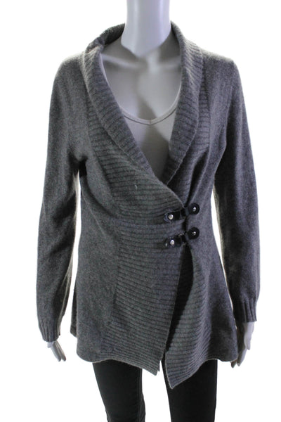 Cynthia Rowley Womens Cashmere Ribbed Buckled Buttoned Cardigan Gray Size M