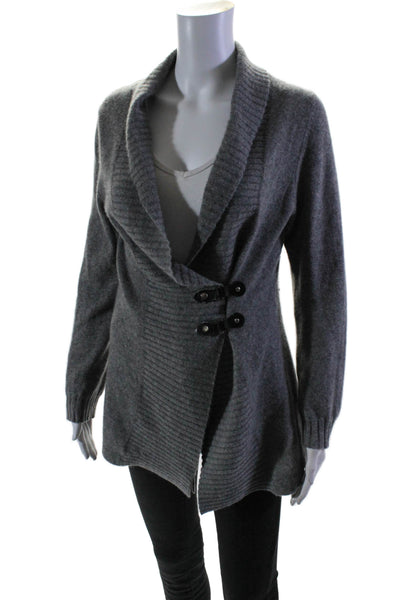 Cynthia Rowley Womens Cashmere Ribbed Buckled Buttoned Cardigan Gray Size M