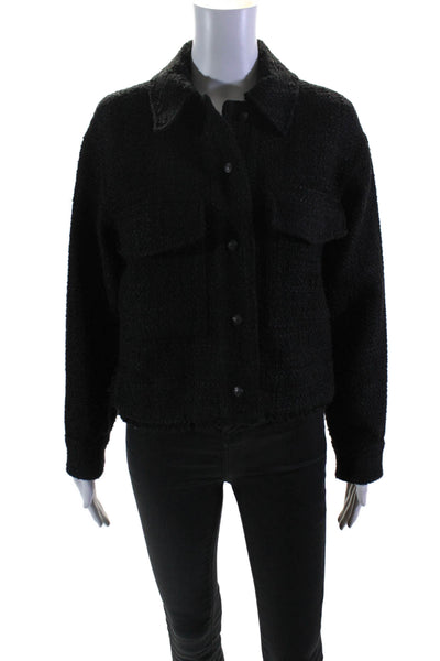 Zara Womens Textured Buttoned Collared Long Sleeve Jacket Black Size XS