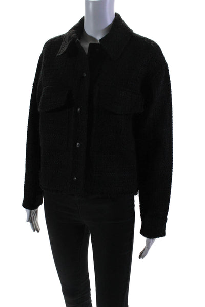 Zara Womens Textured Buttoned Collared Long Sleeve Jacket Black Size XS