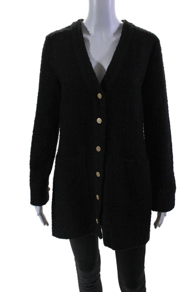 Zara Womens Textured V-Neck Buttoned Long Sleeve Duster Jacket Black Size M