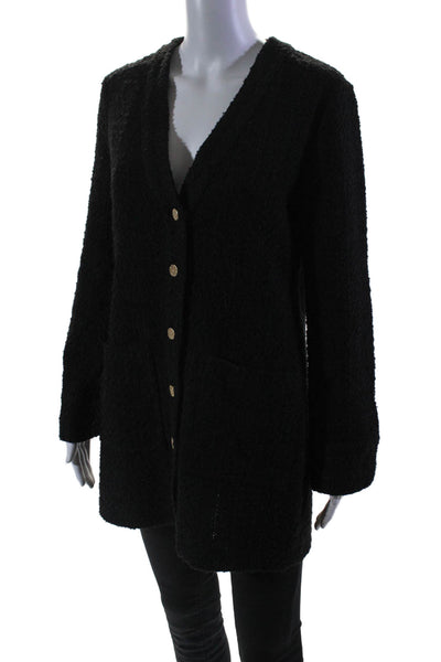 Zara Womens Textured V-Neck Buttoned Long Sleeve Duster Jacket Black Size M