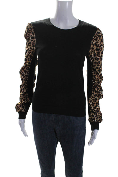 Veronica Beard Women's Round Neck Long Sleeves Animal Sweater Black Size S