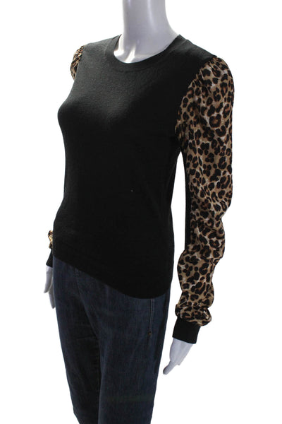 Veronica Beard Women's Round Neck Long Sleeves Animal Sweater Black Size S