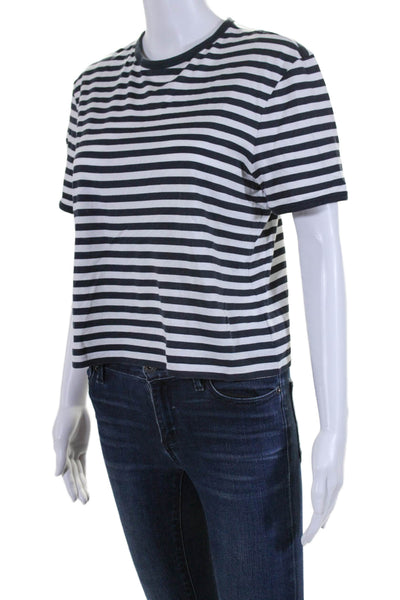 Theory Womens Cotton Striped Short Sleeve Pullover T-Shirt Top Black Size M