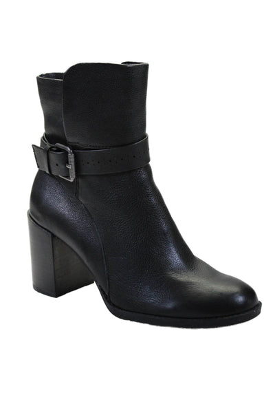 Splendid Womens Leather Belted Silver Buckle Zip Up Ankle Boots Black Size 8