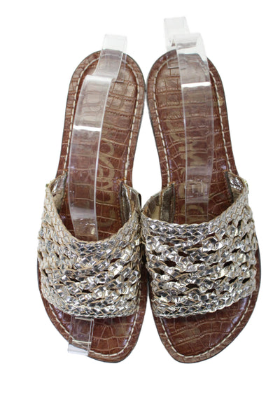 Sam Edelman Womens Leather Textured Woven Open Toe Slip-On Sandals Gold Size 8