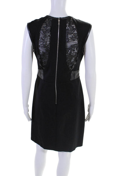 Yoana Baraschi Womens Back Zip Crew Neck Faux Leather Trim Dress Black Size 8